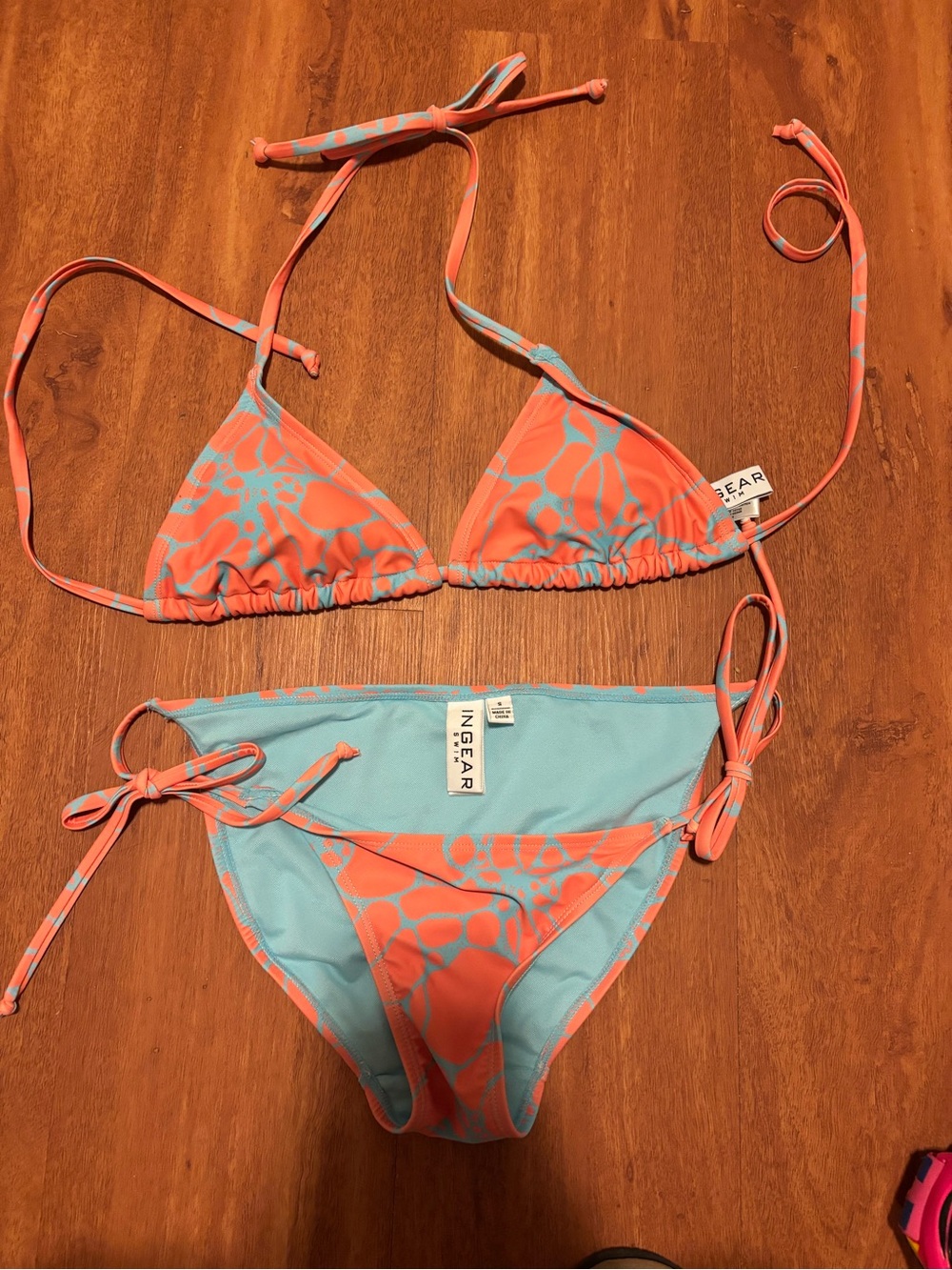 Ingear Coral and Light Blue Floral Print Bikini